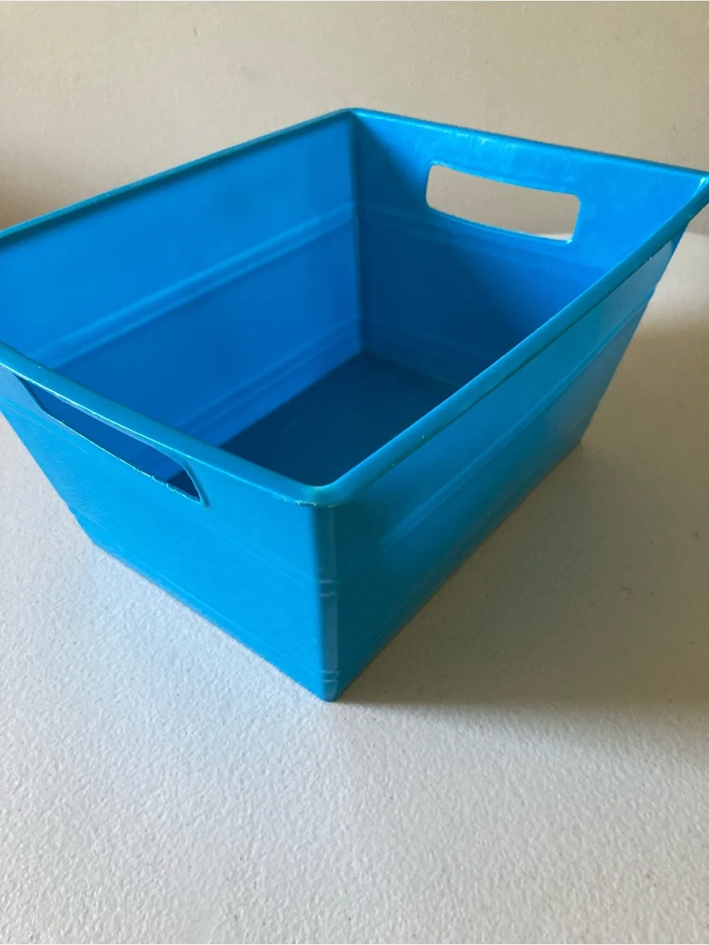 Blue Plastic Storage Bin with Handles Freestanding, 10.5” x 8” x 5”